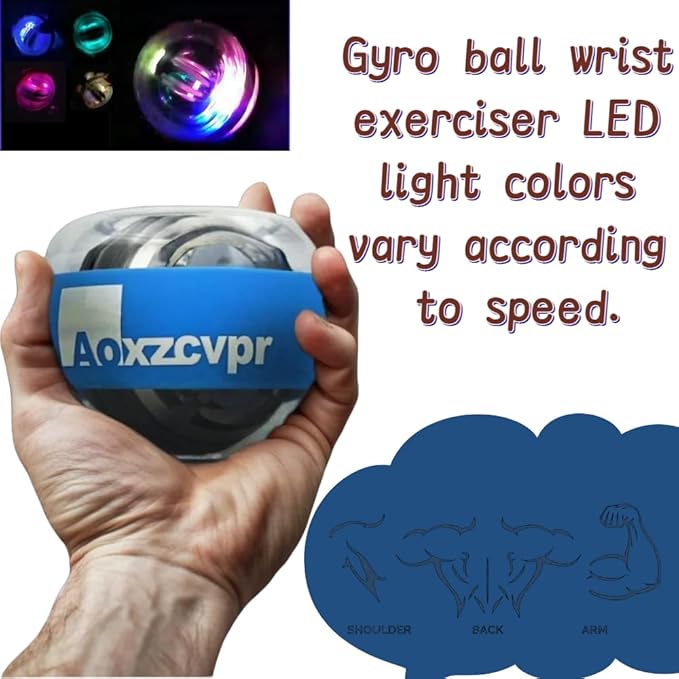 Gyro Power Torque Ball Wrist Exerciser - Auto Start Spinner with LED - Strengthen Grip, Forearm, & Hand - Hand Trainer for Sports Enthusiasts.