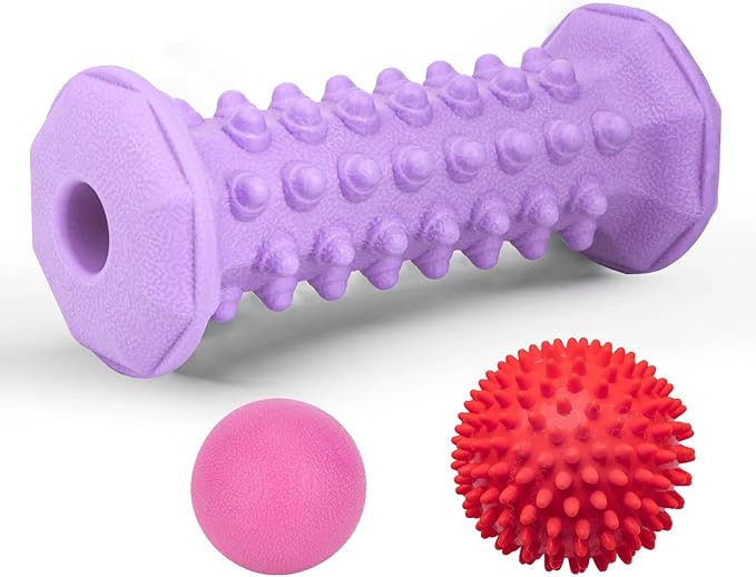 Plantar Fasciitis Relief Purple Set,Foot Roller Massager,Massage Lacrosse Ball,Spiky Ball Therapy Set for Relieve Plantar Fasciitis,Foot Arch and Heel Pain,Deep Tissue Muscle Massage