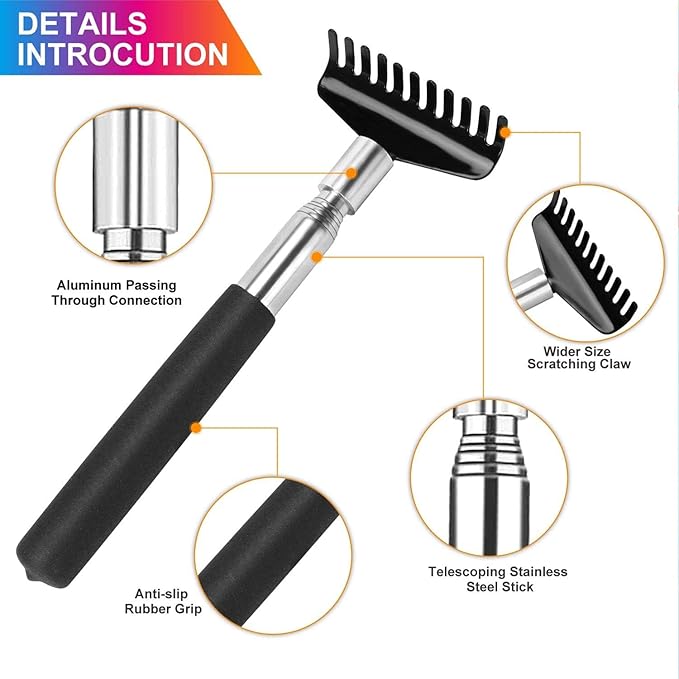 Oversized Back Scratcher Gift Set, 2 Pack, Upgraded Metal Stainless Steel Telescoping Back Scratcher Tool with Canvas Carrying Bag