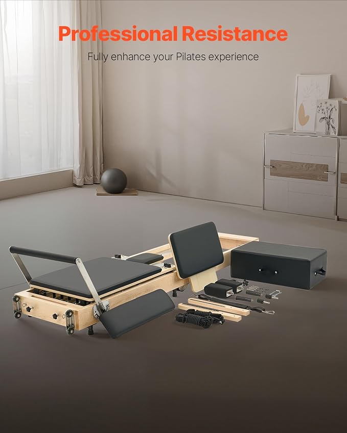 VEVOR Pilates Reformer Machine, Pilates Workout Equipment for Home Gym Studio Use, Pilates Reformer with Sitting Box and Jumpboard，fit for Beginners & Advanced Users