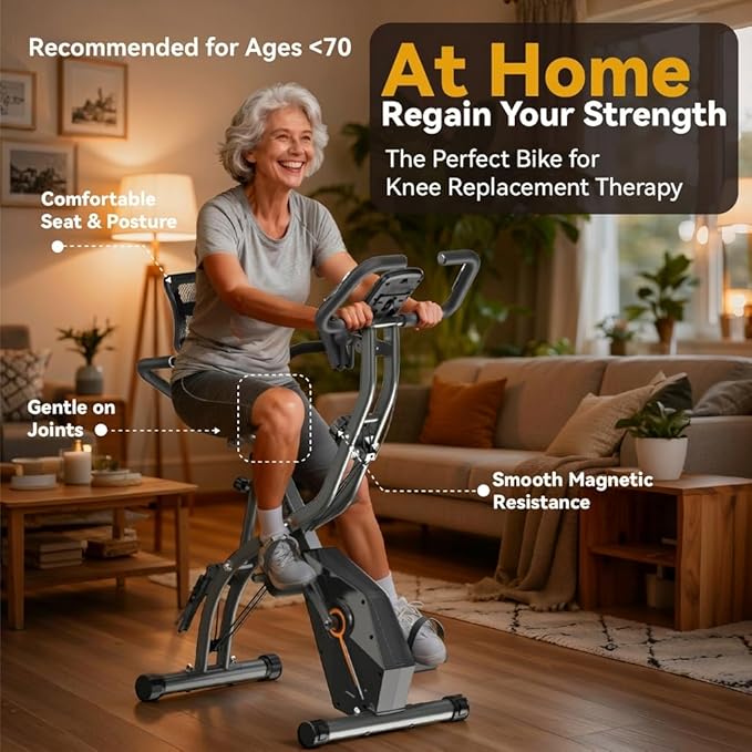 Foldable Exercise Bike Stationary Bikes for Home, 5 IN 1 Indoor Workout Bike, Cycling Bike with 16-Level Quiet Magnetic Resistance, 6.6 LBS Flywheel and 300LBS Capacity for Senior and Home Workout