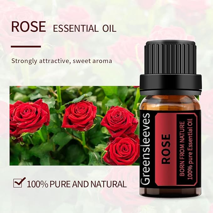GREENSLEEVES Rose Lavender Essential Oil Set, 2 x 10ml Pure Plant-Based Fragrance Oil for Aromatherapy, Essential Oils for Diffuser, Massage, Bath Bomb, Scented Candle Soap Making