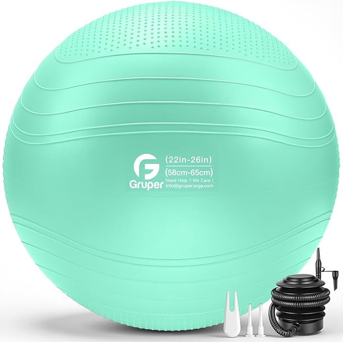Gruper Yoga Ball, Extra Thick Non Slip Exercise Ball for Workout, Birthing, Balance, Stability, Pregnancy, 4 Sizes Anti Burst Chair for Home and Office, Includes Quick Pump & Fitness Guide