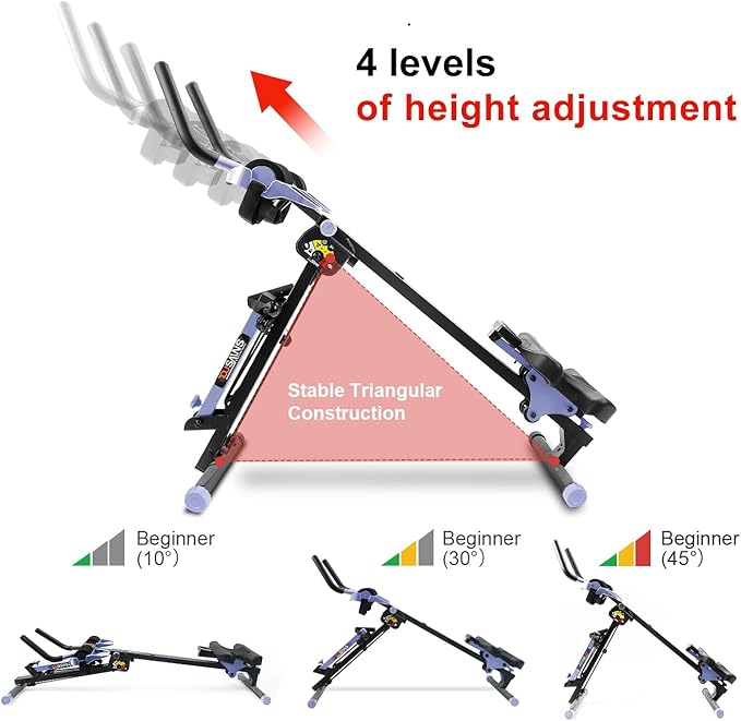 Tousains 3 in 1 Foldable Rowing Machine, AB Machine with 3 Level Angle & Led Monitor, Multi-Functional Rower Fitness Equipment Home Gym Full Body Fitness Machine
