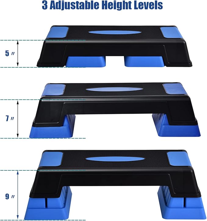 Aerobic Step Platform for Exercise w/Risers, Workout Step Height Adjustable 5"-7"-9", Fitness Step 450lbs Capacity, Non-slip Exercise Step Deck for Home/Gym