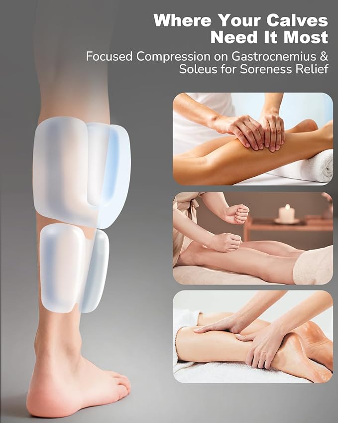Air Compression Leg Massager with Heat : Sequential Calf Massager with 5 Modes, 5 Intensity & 3 Heat for Circulation and Pain Relief - Rechargeable Calf Compression Device for Fast Recovery