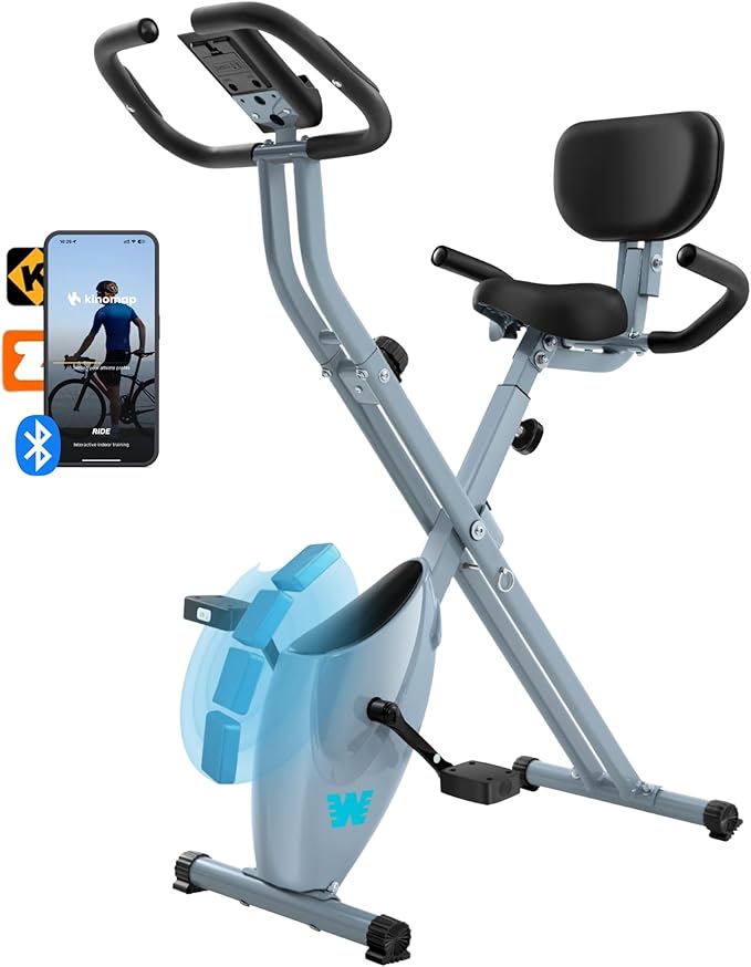 BARWING Stationary Exercise Bike for Home Workout, 5 IN 1 Foldable Indoor Cycling Bike for Seniors, 350LB Capacity, 16-Level Magnetic Resistance, Seat Backrest Adjustments