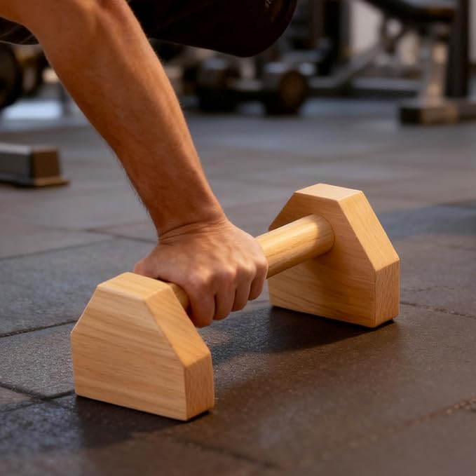 4 PCS Wood Push Up Stands, 2 Pairs Non Slip Base Wooden Parallettes, Push up Handles Exercise Equipment for Fitness, Calisthenics, 10 x 5 x 3.7 inch