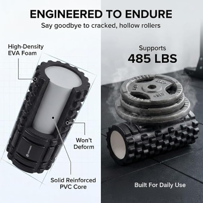Strong Foam Roller - Deep Tissue Medium Density Muscle Massager with Myofascial Trigger Point Release, Back Massage Roller for Soreness and Mobility 13 x 5.5 Inch