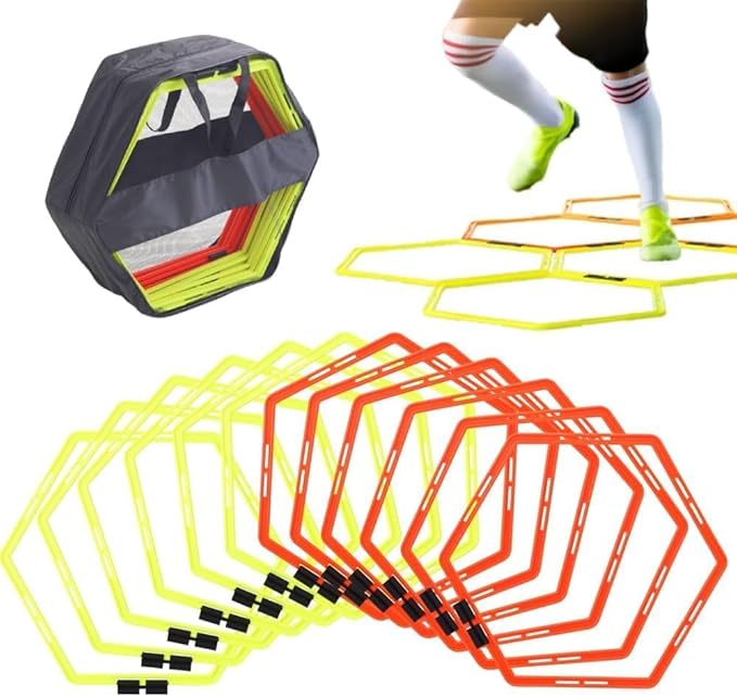 Japard Hex Agility Rings for Speed Training & Agility Footwork Training Speed Hurdles Ladder with Carrying Bag