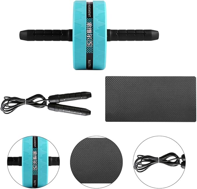 Veemoon Mute Ab Roller Wheel Fitness Equipment Set with Knee Pad and Jump Rope for Core Abdominal Exercise Home Workout Training