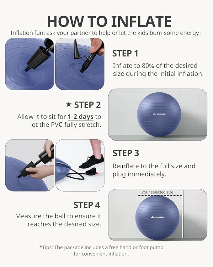 Trideer Exercise Ball Yoga Ball,Office Seating & Balance Ball Chair, Stability Ball for Pilates, Physical Therapy,Core Training & Balance Improvement & Stretching