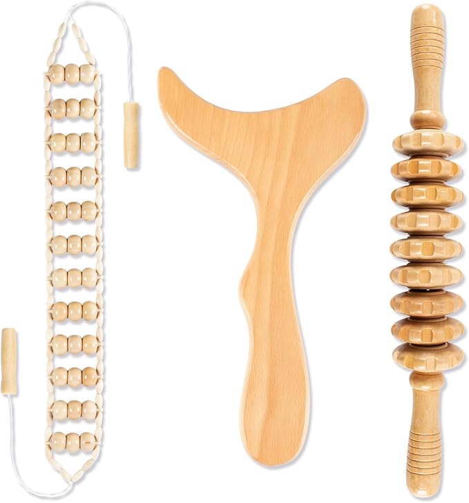 3 in 1 Wood Therapy Massage Tool,Wooden Lymphatic Drainage Massager Maderoterapia Kit Professional Body Cellulite Massager for Body Sculpting,Contouring,Relief Muscle,Anti-Cellulite
