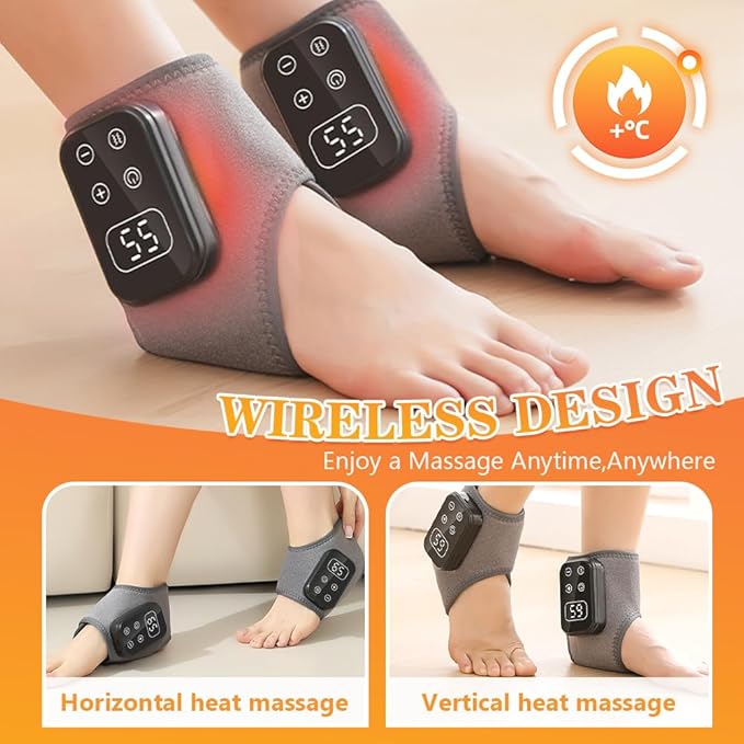 Foot Advanced Renew Triple Method Massager, with 5 Vibration Modes and 6 Heat Levels, Suitable for Reduce Fatigue and Plantar Fasciitis, Travel & Home Use（Grey 2pcs）