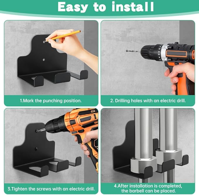 Barbell Wall Holder, Garage Gym Bar Wall Rack, Vertical Barbell Mount Rack, Space Saving Commercial or Home Gym Accessory,Holds Under 30mm Bar Size