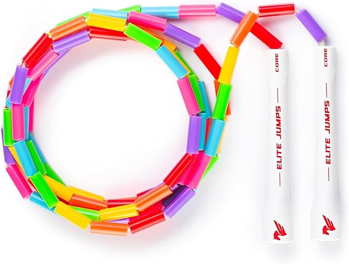 Beaded Kids Exercise Jump Rope - Segmented Skipping Rope for Kids - Durable Shatterproof Outdoor Beads - Light Weight and Tangle Free Exercise Training - Easily Adjustable Kids Jump Rope for Fitness