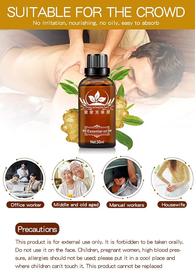 3 Pack Lymphatic Drainage Ginger Oil, Ginger Massage Oil to Promote Blood Circulation,Suitable for Body Massage。