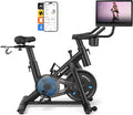 Merach Exercise Bike, Magnetic Stationary Bike with 15.6"HD Screen, Low Noise Indoor Cycling Bike with 300lbs Weight Capacity, Comfortable Bike Seat, Tablet Mount and Fitness Courses for Weight Loss