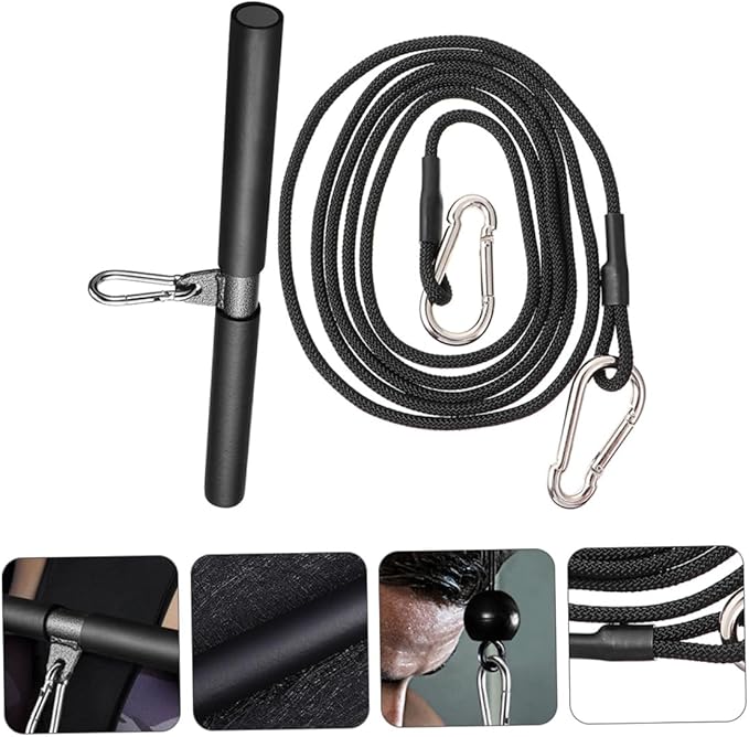 Muscle Training Tool and Fitness Machine Attachment Set with 2.5m High-Strength Rope and Short Pull Bar, Portable Strength Training Accessories for Home Gym Cable Machine Workouts