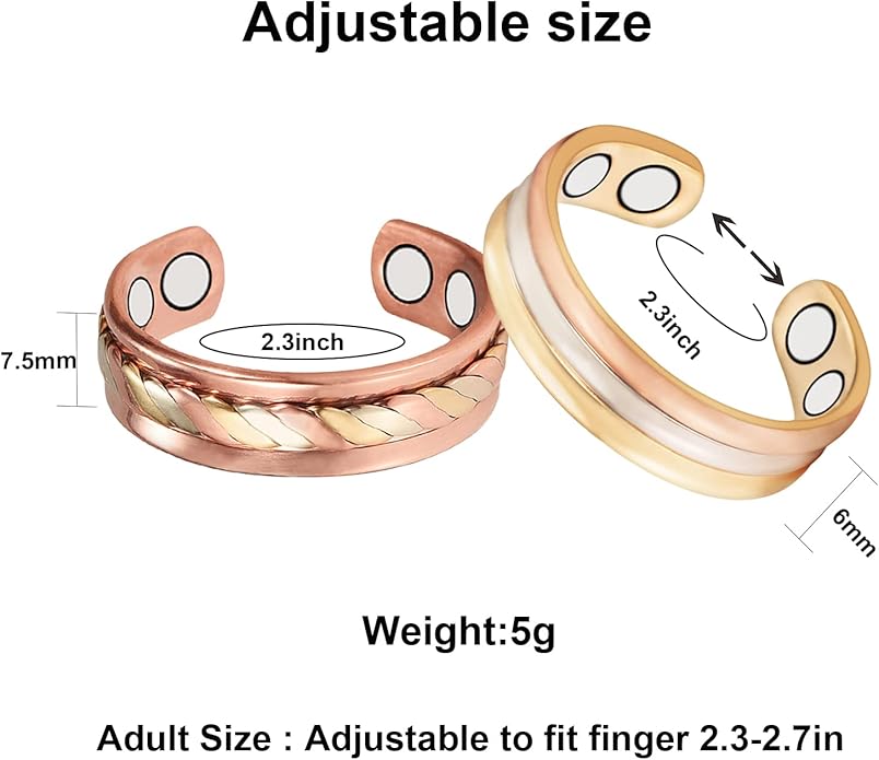Copper Rings for Women, Pure Copper Adjustable Magnetic Ring （FUTI）