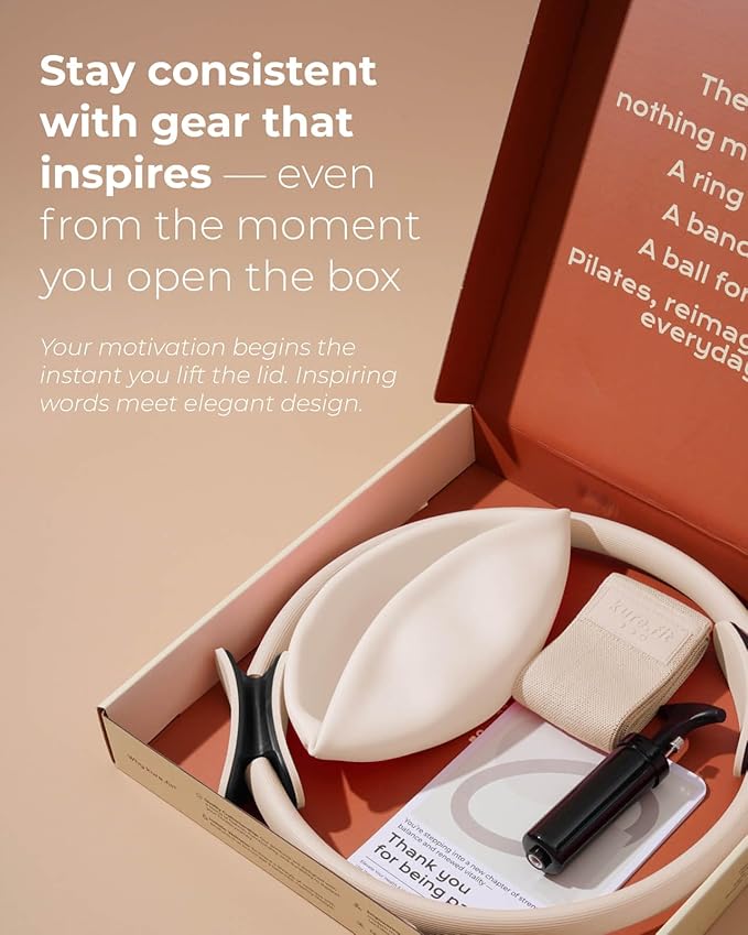 Beige Pilates Kit Bundle and Beige Adjustable Wrist and Ankle Weights 2lb Each Set of 2