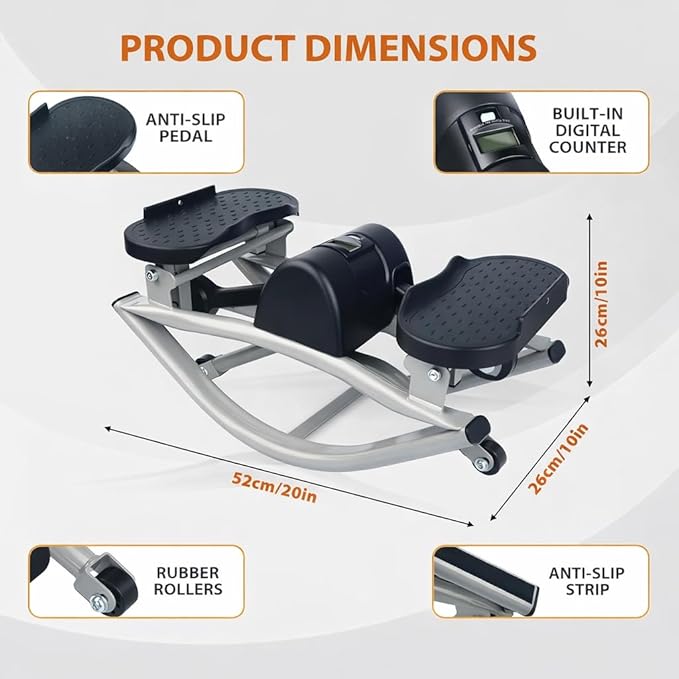 Side to Side Rock Stepper Machine with Resistance Bands & Exercise Mat, Lateral Fitness Stepper with Digital Display for Legs, Glutes & Core, Compact Low Impact Home Cardio Workout Equipment