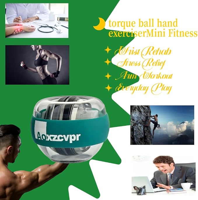Gyro Power Torque Ball Wrist Exerciser - Auto Start Spinner with LED - Strengthen Grip, Forearm, & Hand - Hand Trainer for Sports Enthusiasts.