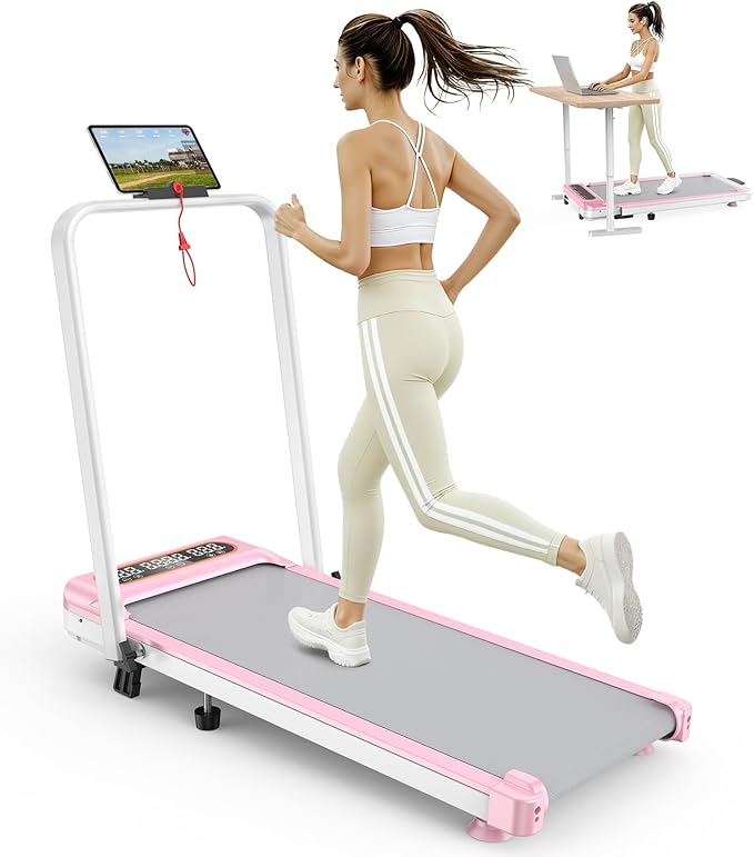 Foldable Treadmill with 10% Incline, Upgrade 3.5HP Low Noise Walking Pad Treadmill with Handle Bar, Trisomy 4 in 1 Portable Under Desk Treadmills for Home/Office, 350Lbs Capacity, APP & Remote Control