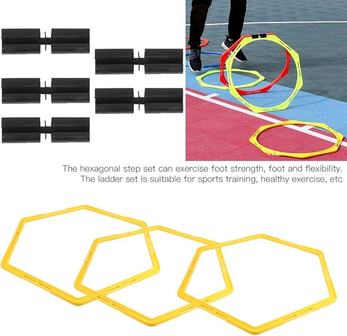 Hexagonal Agility Rings, Speed Rings, Pack of 6, Portable Hexagonal, Agility Hurdles, Footwork Training