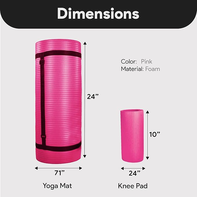 BalanceFrom 71x24 Inches Yoga Mat with Knee Pad and Optional Blocks – Extra 1-Inch Thick Non-Slip Foam with Anti-Tear Surface and Carrying Strap for Home, Studio, or Gym Workouts
