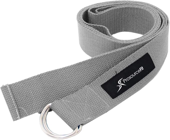 ProsourceFit Metal D-Ring Yoga Strap 8’ Durable Cotton for Stretching and Flexibility