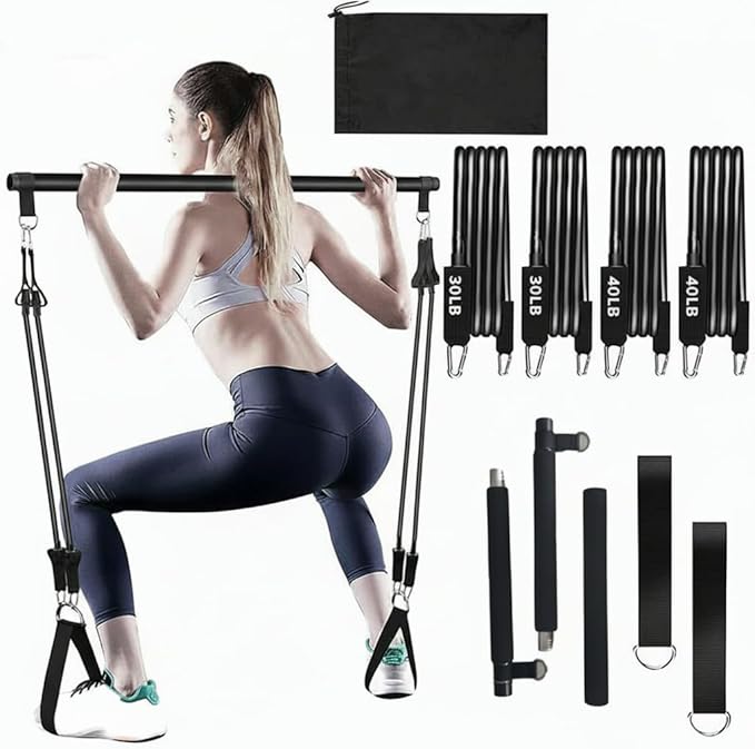 GOGO Pilates Bar Kit with Latex Resistance Bands, Pilates Weight Bar Equipment for Yoga Workout Home Gym Strength Training