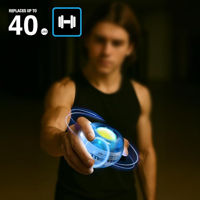 DFX Sports & Fitness Lighted Gyro Exerciser Ball – 40 lb Wrist & Forearm Strength Trainer with LED Lights, Grip Builder & Rehab Device