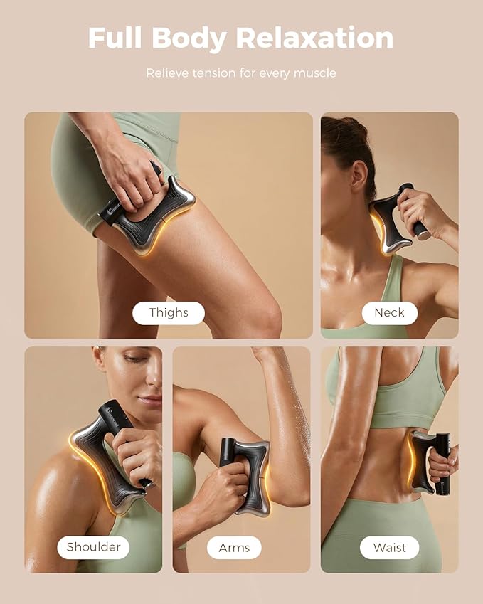 Heated Muscle Scraper, 3 Adjustable Intensity Modes with LED Display, 38-46℃ Warm Therapy & Vibration, Full Body Use Ergonomic Design, Rechargeable Wireless (Black)