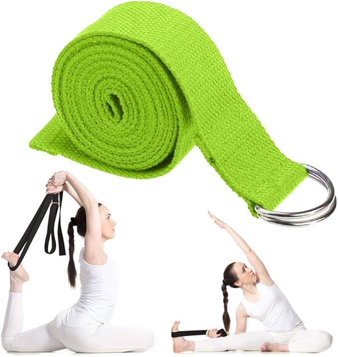 Cotton Exercise Yoga stretch Strap - Sturdy Flexibility Tensile Belt Adjustable Metal D-Ring Buckle, Hold Poses for Daily Stretching, Pilates, General Fitness, and Physical Therapy