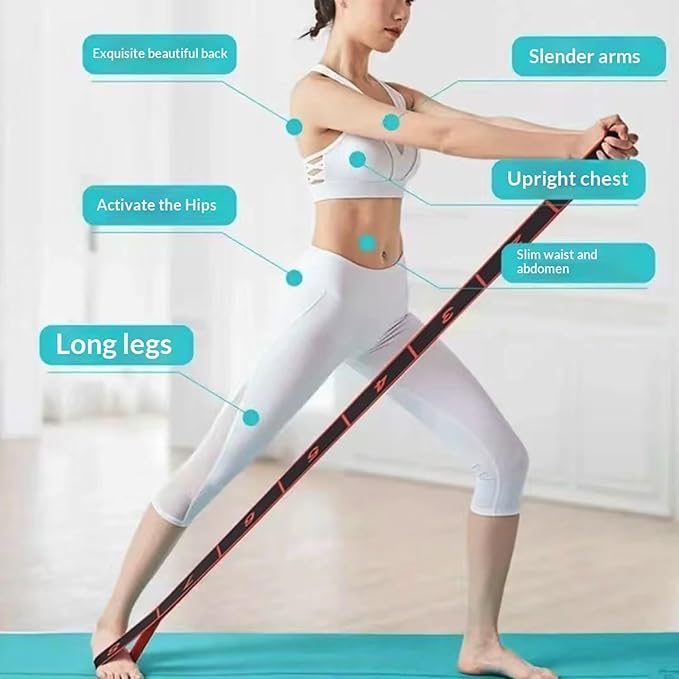 Stretching Resistance Band with Marked Sections, 8 Section Elastic Stretch Strap for Yoga, Pilates, Physical Therapy, Home & Gym Training
