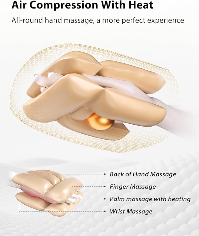 CINCOM Upgraded Hand Massager with Heat and Compression for Arthritis and Carpal Tunnel - Cordless & Rechargeable (Black & Gold)