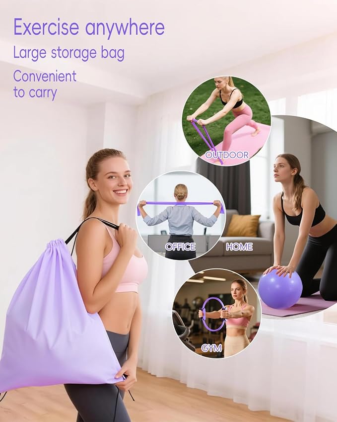 KABCON Pilates Kit for Home, Women Beginners Workout Essentials Set with 13" Ring, 9.8" Ball, Resistance Bands & Guide, 13/14/16 PCS Compact Pilates Equipment