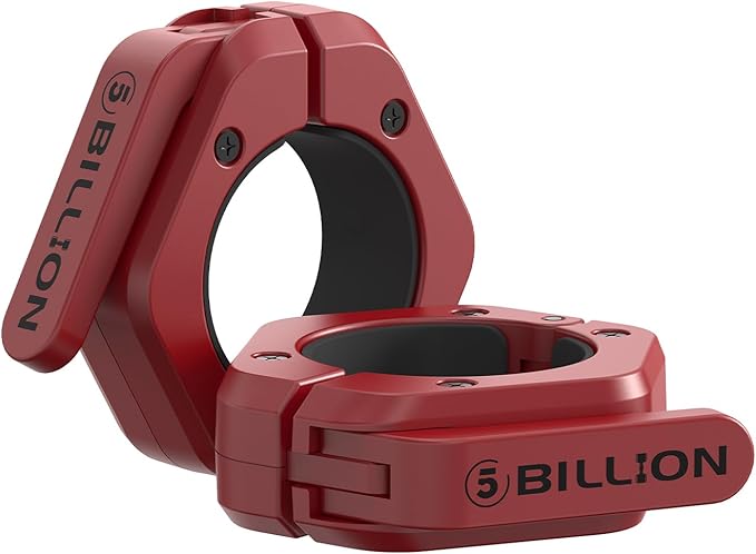 Olympic Barbell Clamps 2 inch Barbell Clips (Pair) Barbell Collars for Secure Weightlifting Quick Release Weight Clips for Bars with Anti-Slip TPR Lining at Home or Gym Clips (Red)