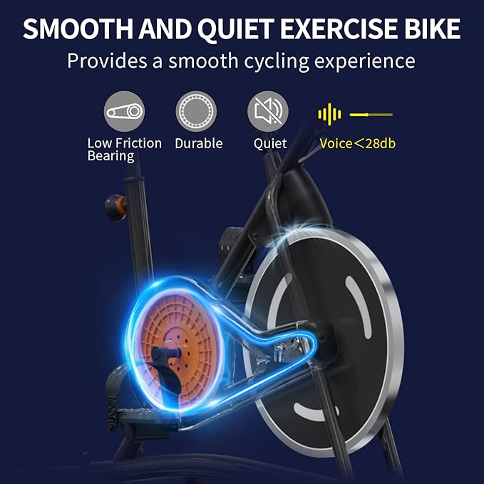 Exercise Bike with Exclusive Heart Rate Sensor and APP Sync, Stationary Bikes for Home with Continuously Variable Resistance, Compact Indoor Cycling Bike with Tablet Mount