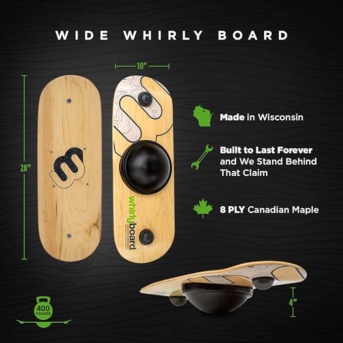 Whirly Board Wide 360˚ | Standing Desk Balance Board | Wobble Board Portable Home Gym | Snowboard Training | Surf trainer | Balance Board for Kids & Adults | Core Balance Trainer