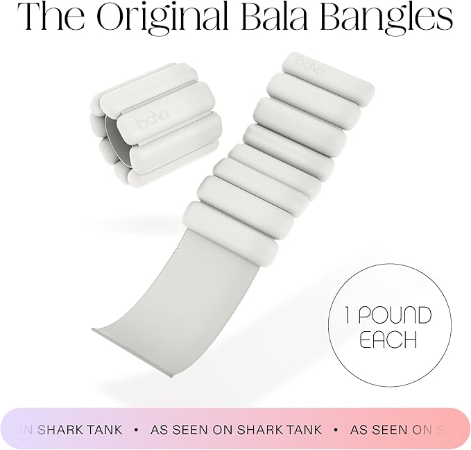 Bala Bangles Wrist & Ankle Weights for Women & Men - Adjustable Weighted Bands - Soft Silicone Arm & Leg Weights for Pilates, Yoga, Walking, Barre, Home Workout & Strength Training Exercise