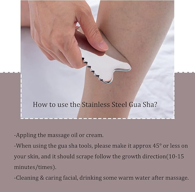 wuyaoyao Stainless Steel Gua Sha Facial Tool 4-Edge Gua Sha Scraping Massage Tool Gua Sha Tools for Anti Cellulite, Face Lifting, Lymphatic Drainage, Soft Tissue(F)