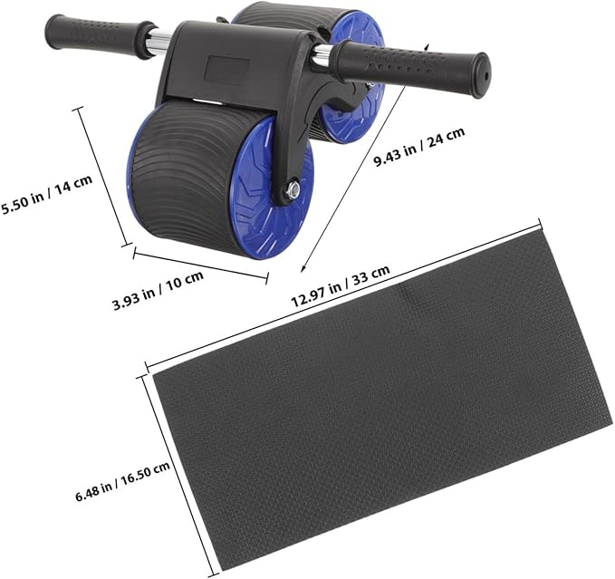 Toyvian Automatic Rebound Two-wheel Ab Roller with Knee Pad, Blue Abdominal Fitness Wheel for Home Gym Exercise and Belly Muscle Training
