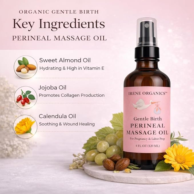 Organic Perineal Massage Oil Spray by Irene Organics for Pregnancy and Postpartum - Prevention for Perineum Tearing, All Natural, Pregnancy Third Trimester Must Haves for Childbirth