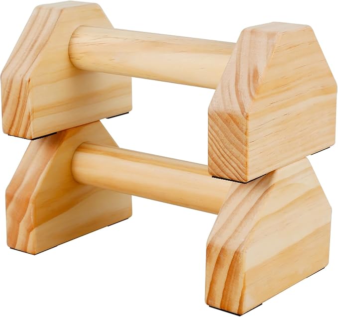Wooden Push-up Bars, 1 Pair Non-slip Base Pushup Handles Stand, Home Workout Calisthenics Equipment, Push up Bracket Board with Ergonomical Handle, Wooden Parallettes Bars for Fitness Training