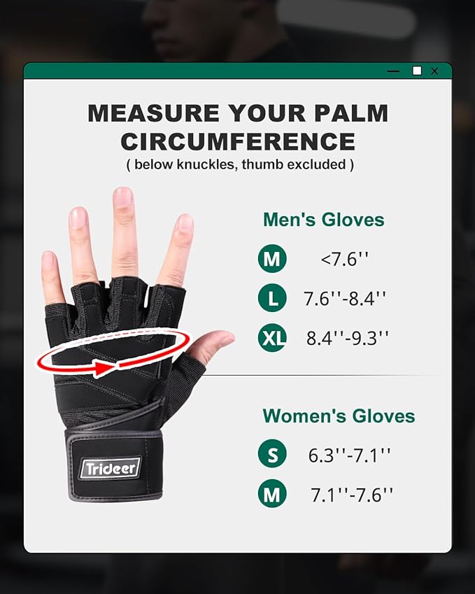 Trideer Workout Gloves for Men, Weight Lifting Gloves with Wrist Wrap Support, Full Palm Protection & Extra Grips for Weightlifting, Exercise, Cross Training, Fitness, Pull-up