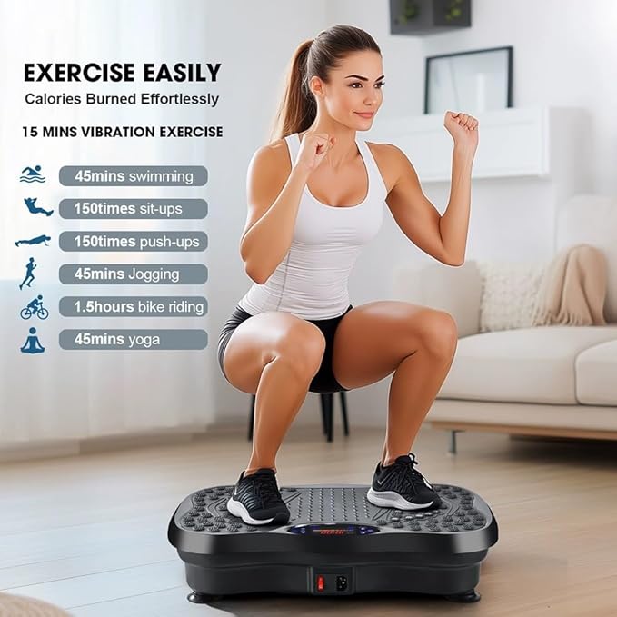 Vibration Plate Exercise Machine with Bluetooth Speaker, 120 Level Whole Body Vibration Platform for Home Fitness, Lymphatic Drainage Workout Board with Remote, LED Display & Resistance Band