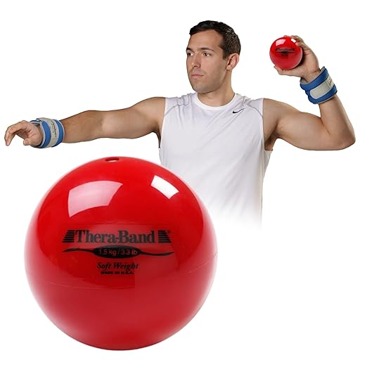 THERABAND Soft Weight, 4.5" Diameter, Weighted Balls for Baseball, Weighted Balls for Softball, Hand Held Ball Shaped Isotonic, Shoulder Strength, Rotator Cuff & Throwing Trainer, Red, 3.3LB
