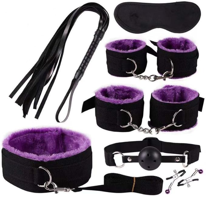 Erotic Strap 7-Piece Yoga Pilates Trainer Kit, Adjustable Accessory for Full Body Exercises at Home - Q (Purple) -E12C25